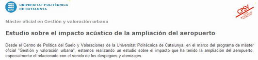 Encuesta sobre el impacto ac&uacute;stico de la ampliaci&oacute;n del aeropuerto del Prat